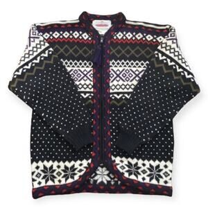 Vintage Obermeyer Women's Medium Klaudia Sweater Black Red Fair Isle Full Zipper